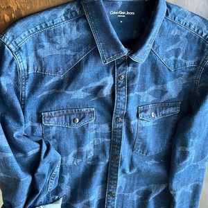 Dark denim camo buttons down shirt